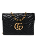 Gucci Calfskin Matelasse GG Marmont Chain Wallet Black