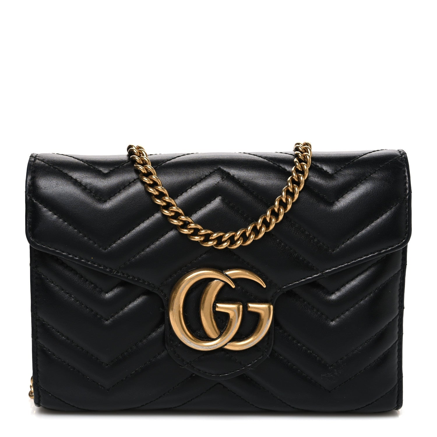 Gucci Calfskin Matelasse GG Marmont Chain Wallet Black
