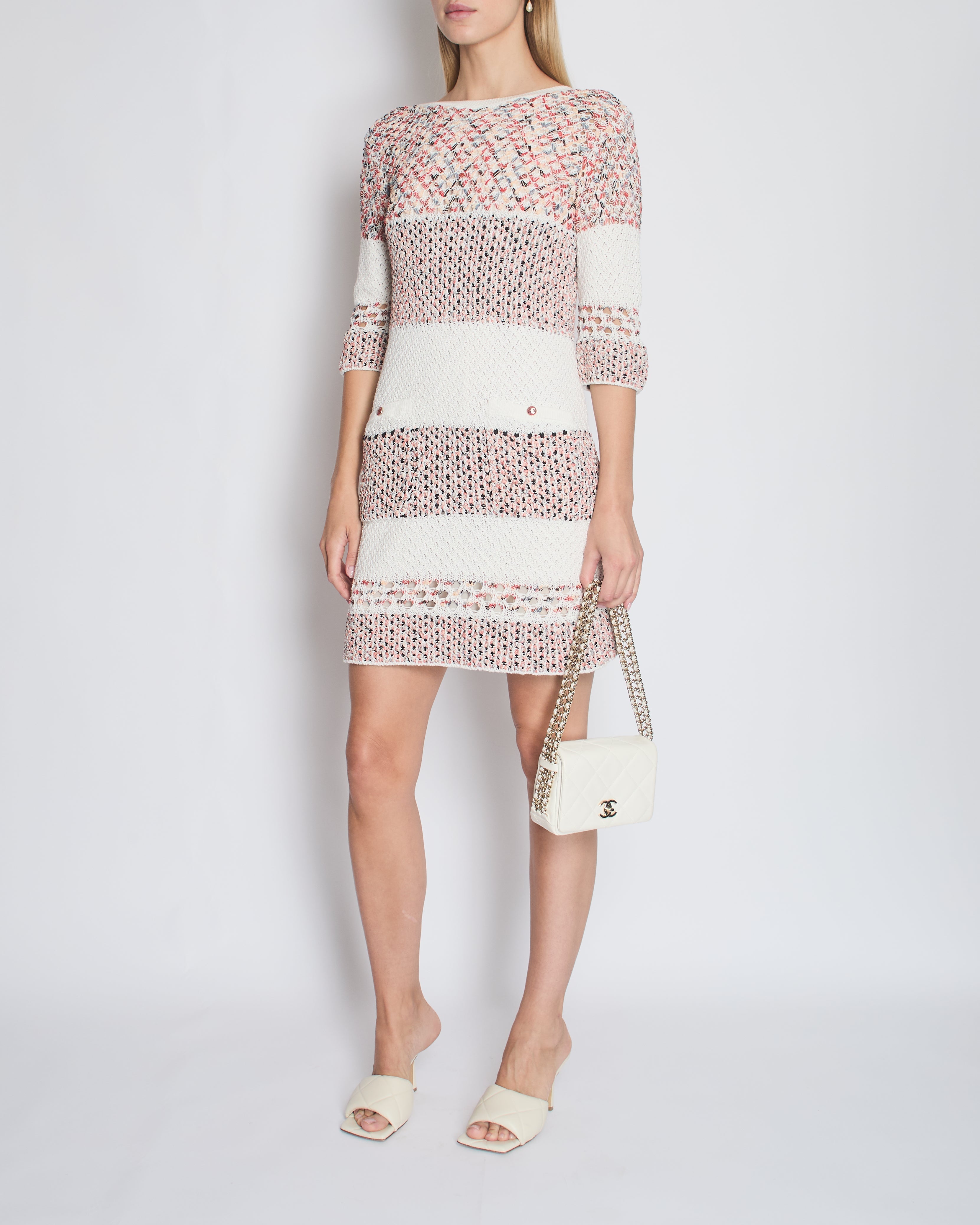 Chanel Orange Crochet Mid Sleeve Midi Dress Size FR 40 (UK 12)