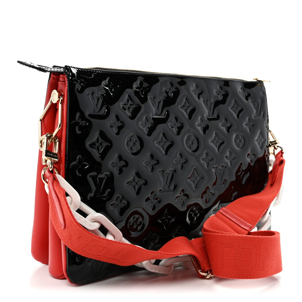 Louis Vuitton Patent Embossed Monogram Lambskin Coussin MM Black Red
