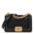 Chanel Lambskin Quilted Small Chain Detail Boy Flap Black