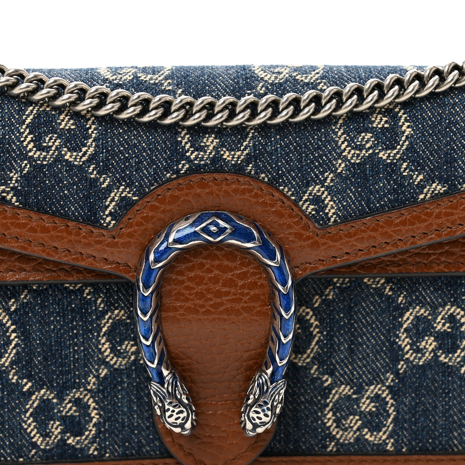 Gucci New Denim GG Monogram Dollar Calfskin Enamel Super Mini Dionysus Shoulder Bag Blue Tea Cuir Epilog Electric Blue