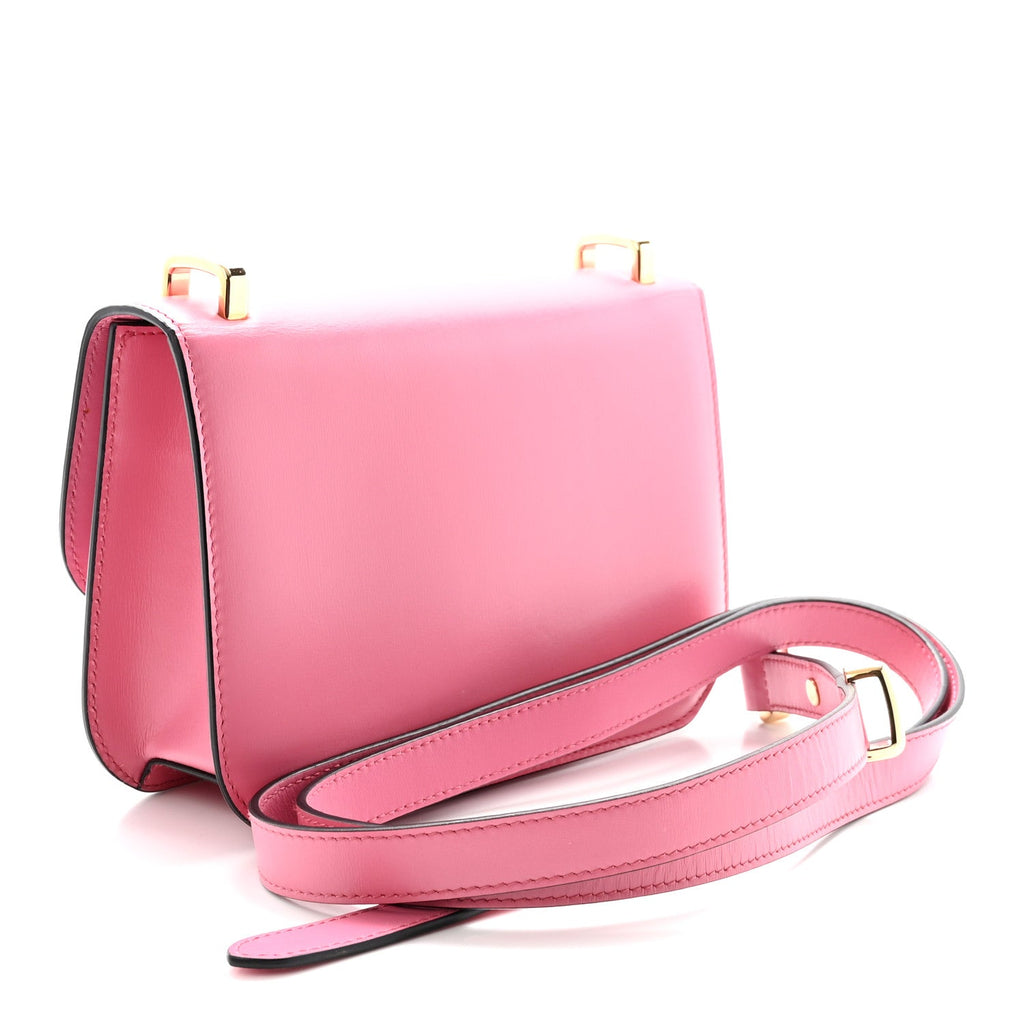 Prada Box Calfskin Triangle Embleme Flap Shoulder Bag Begonia