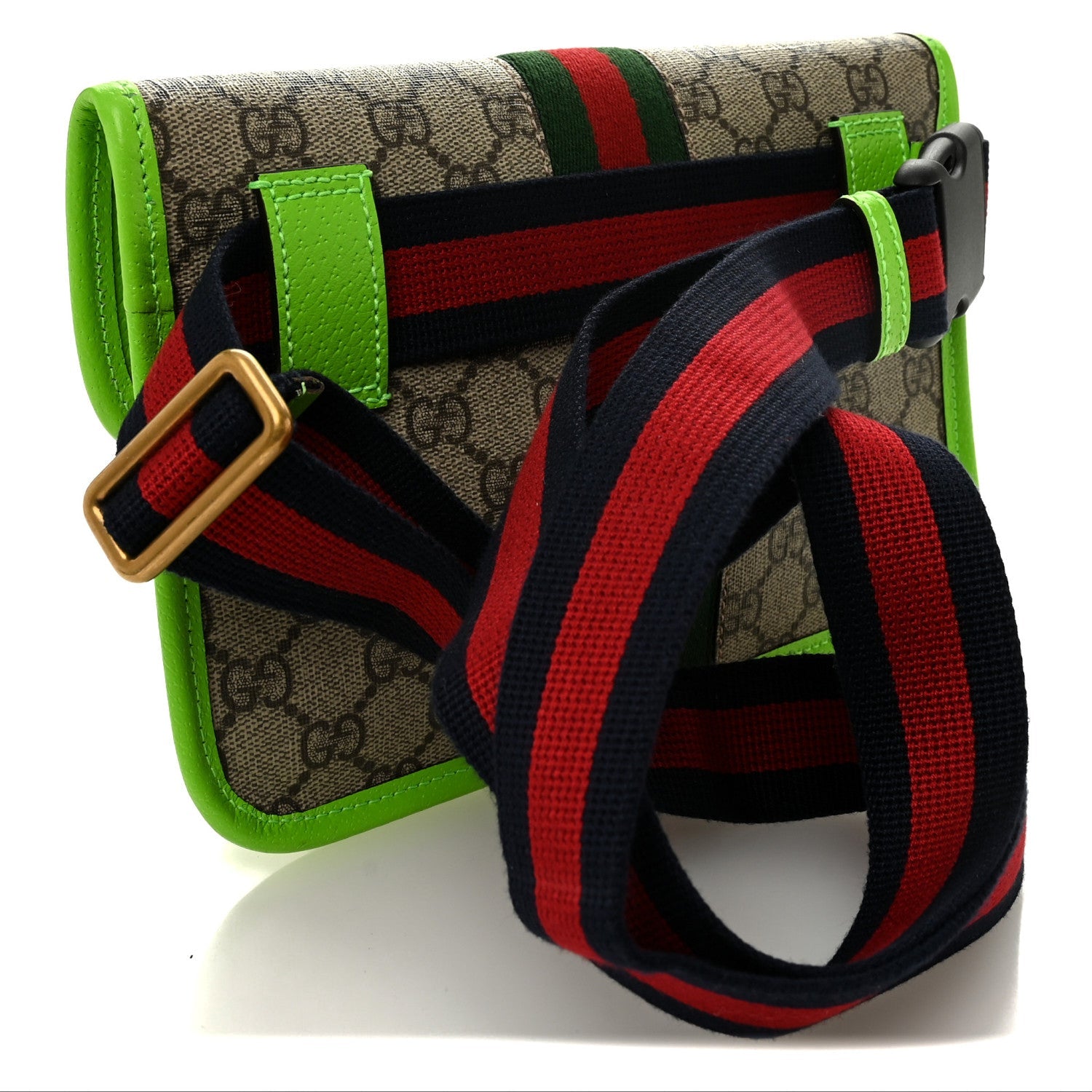 Gucci GG Supreme Monogram Web Small Ophidia Belt Bag Beige Ebony Electric Green