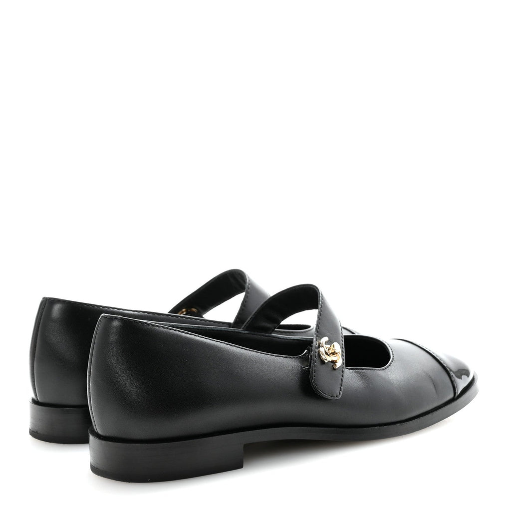 Calfskin Patent Mary Janes Flats 37 Black