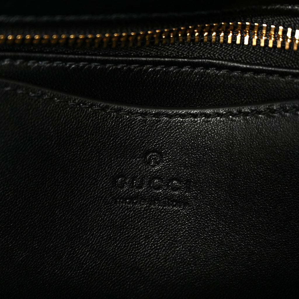 Gucci Lambskin Small GG Milano Top Handle Shoulder Bag Black