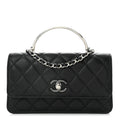 Chanel Lambskin Quilted Metal Top Handle Crossbody Flap Black