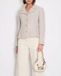 Chanel 01/A Pastel Blue, Pink and Beige Tweed Jacket with Transparent CC Logo Button Details Size FR 44 (UK 16)