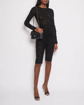 Chanel Black Lace Tulle Top and Cyclist Shorts Set with Camellia Details and Crystal CC Logos Size FR 34 (UK 6)