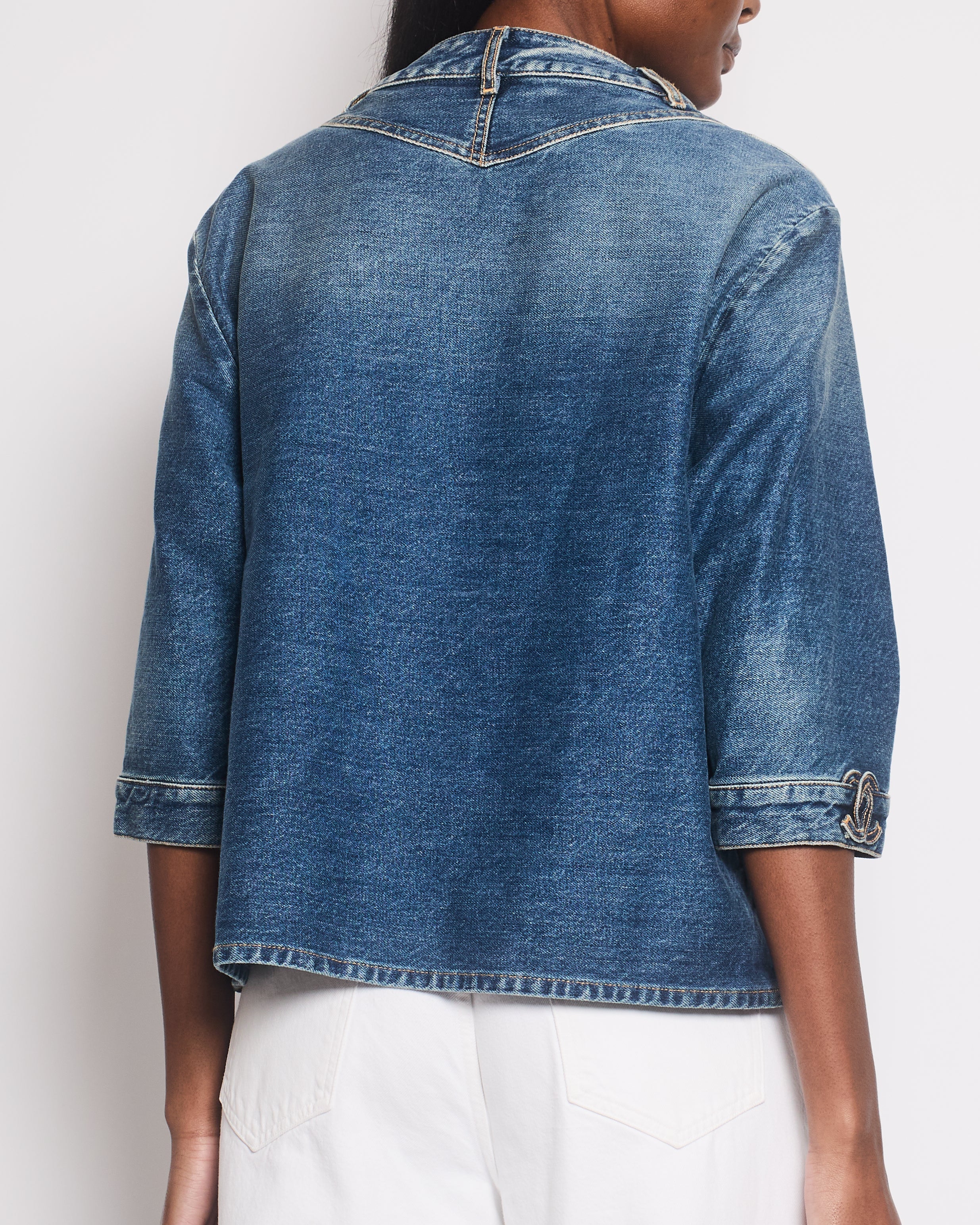 *HOT* 24S Chanel Denim Top with CC Logo Embroideries and Crystal Buttons Details Size FR 44 (UK 16)