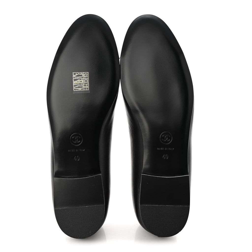 Lambskin Patent Cap Toe Ballerina Flats 40 Black