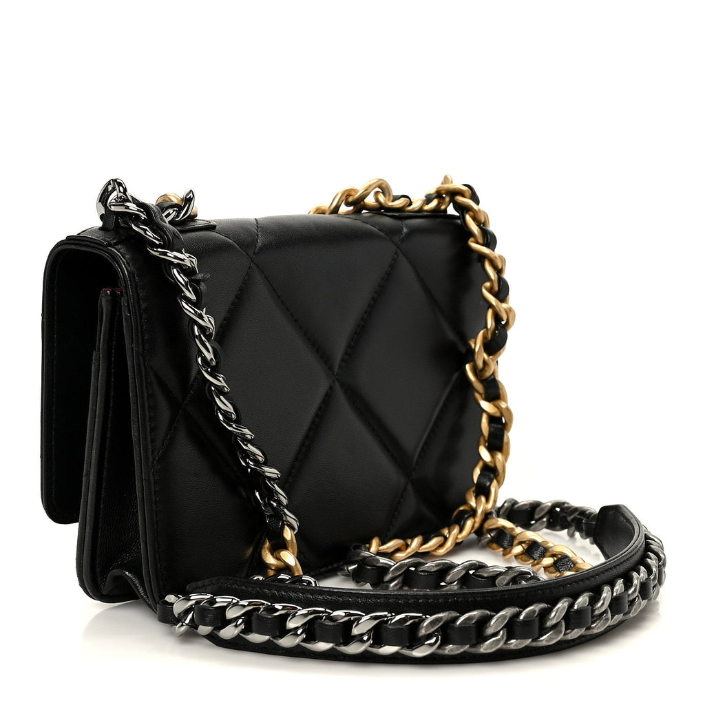 Chanel Lambskin Quilted Chanel 19 Wallet On Chain WOC Black