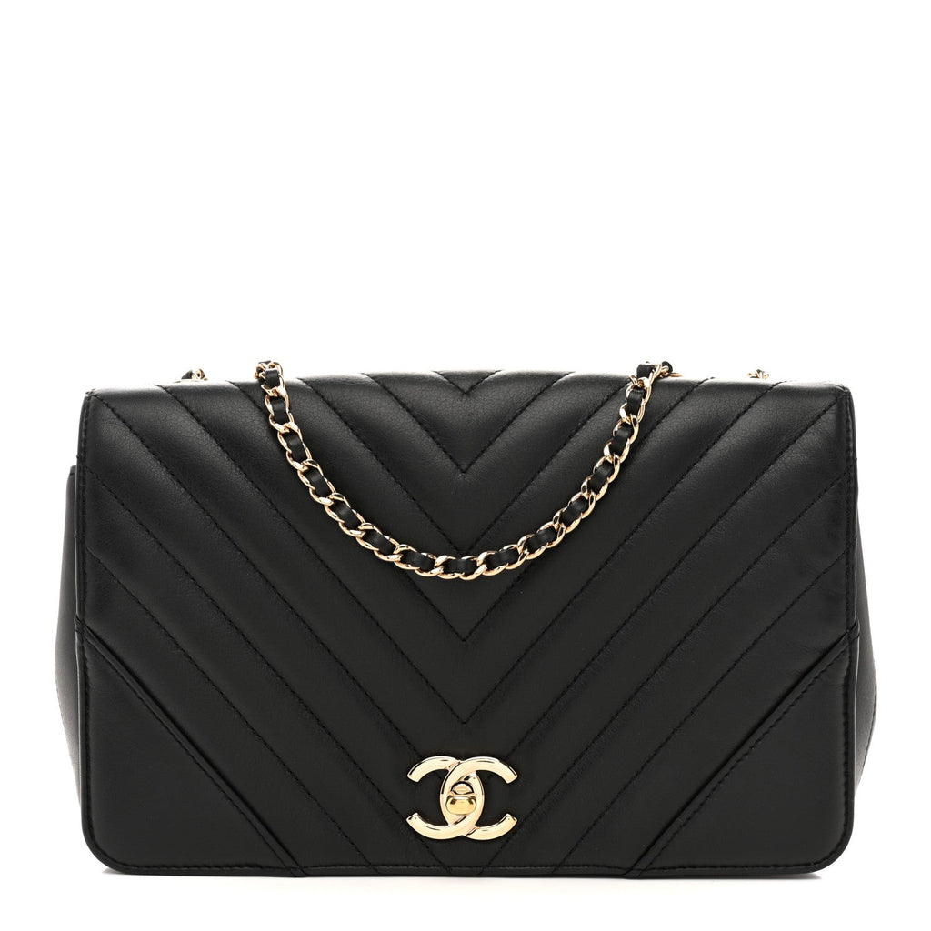 Chanel Calfskin Chevron Quilted Small Statement Flap Black