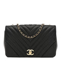 Chanel Calfskin Chevron Quilted Small Statement Flap Black
