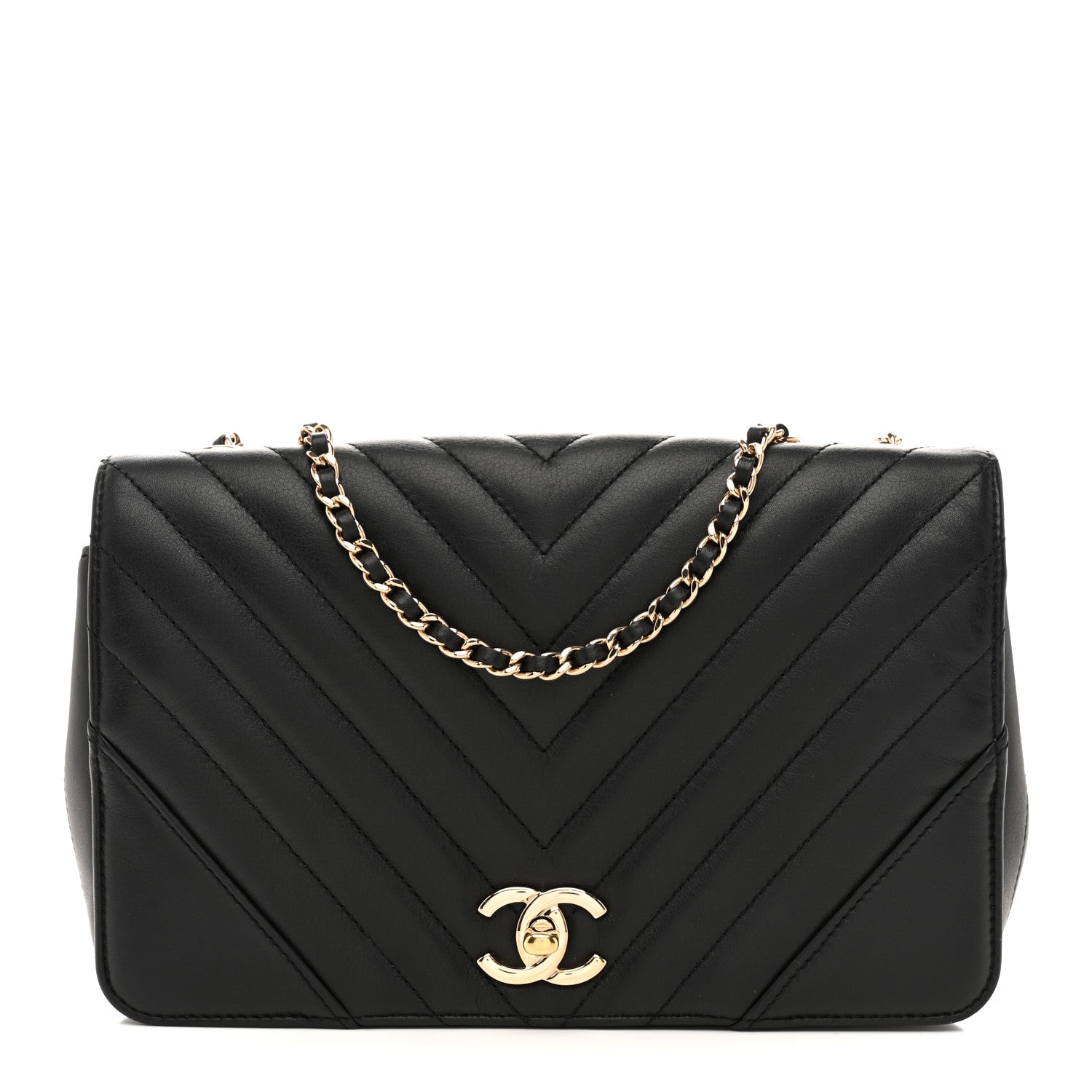 Chanel Calfskin Chevron Quilted Small Statement Flap Black