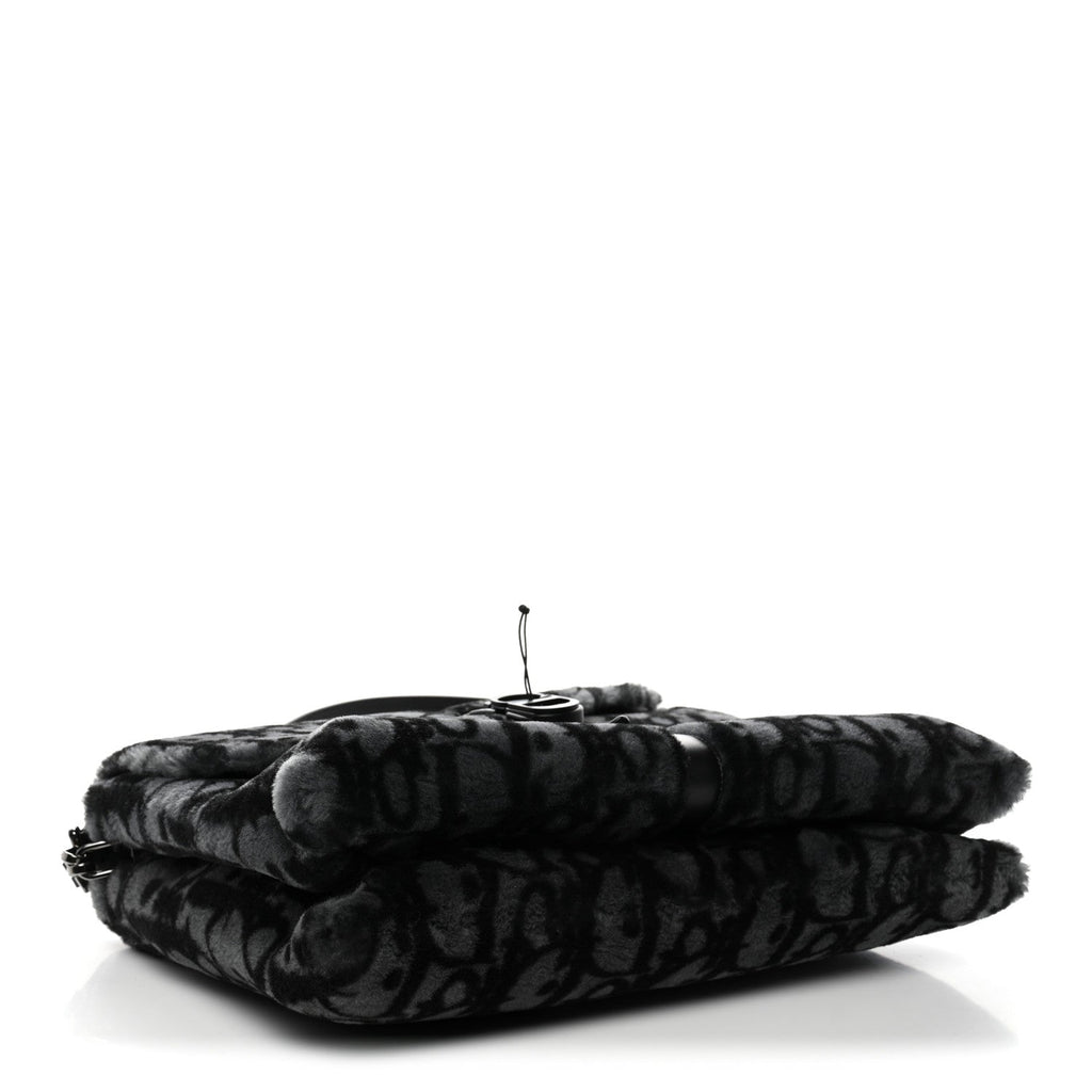 Christian Dior Oblique Mink Fur Saddle Soft Bag Dark Grey