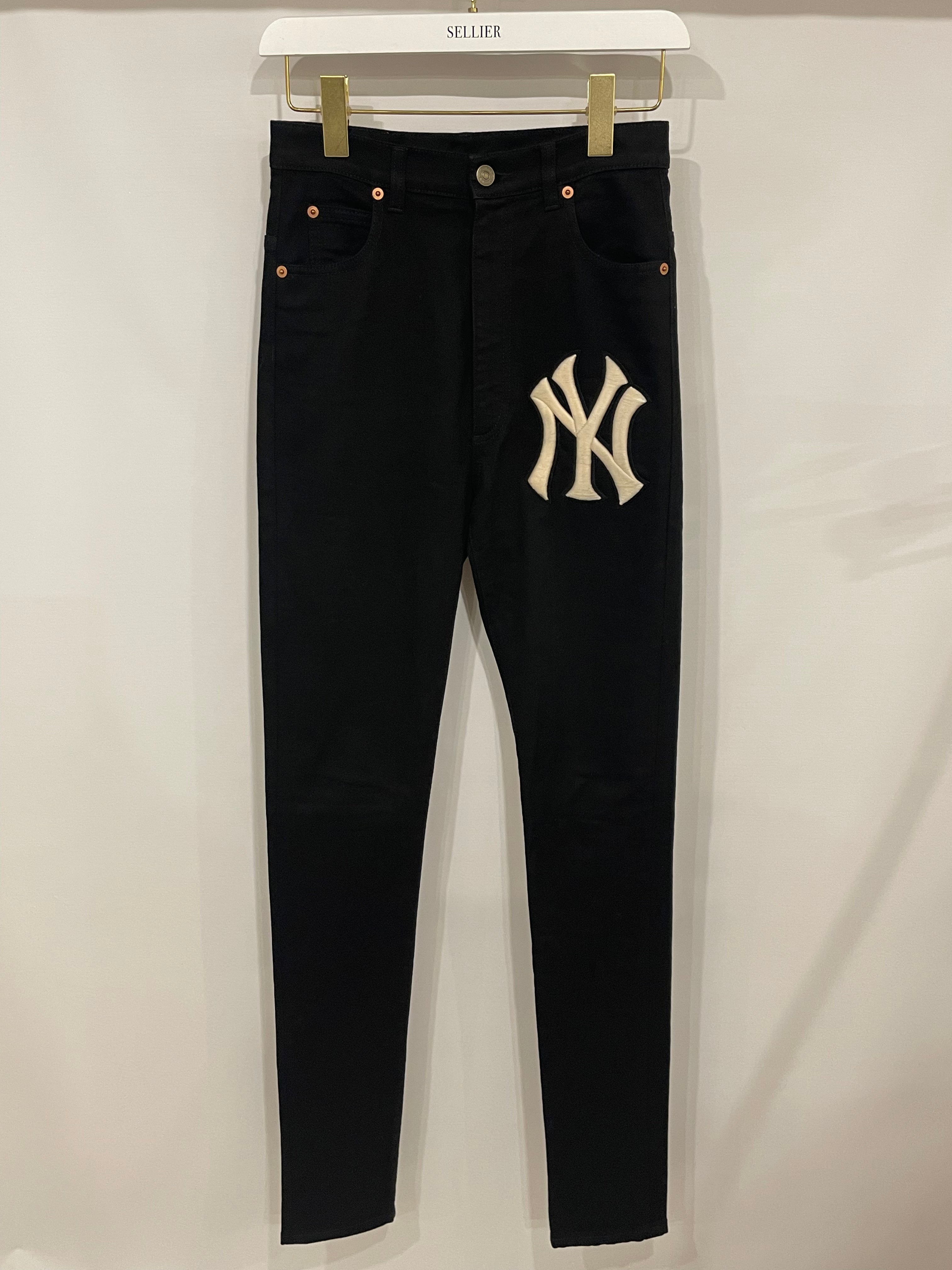 Gucci Black Skinny Jeans with Embroidered NY Logo Size 24 (UK 6)