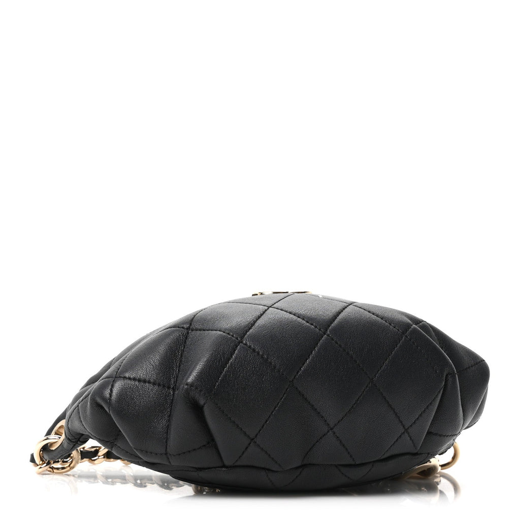 Chanel Lambskin Quilted Resin Bi-Color Waist Bag Fanny Pack Black