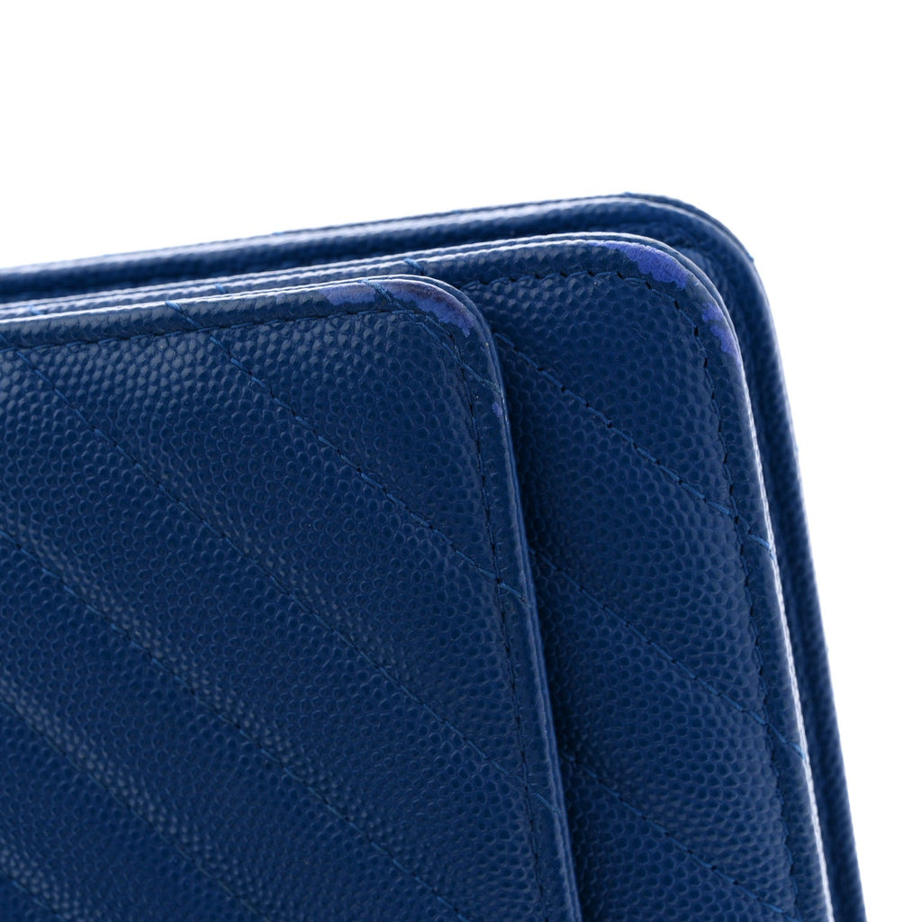 Chanel Caviar Chevron Quilted Wallet On Chain WOC Blue