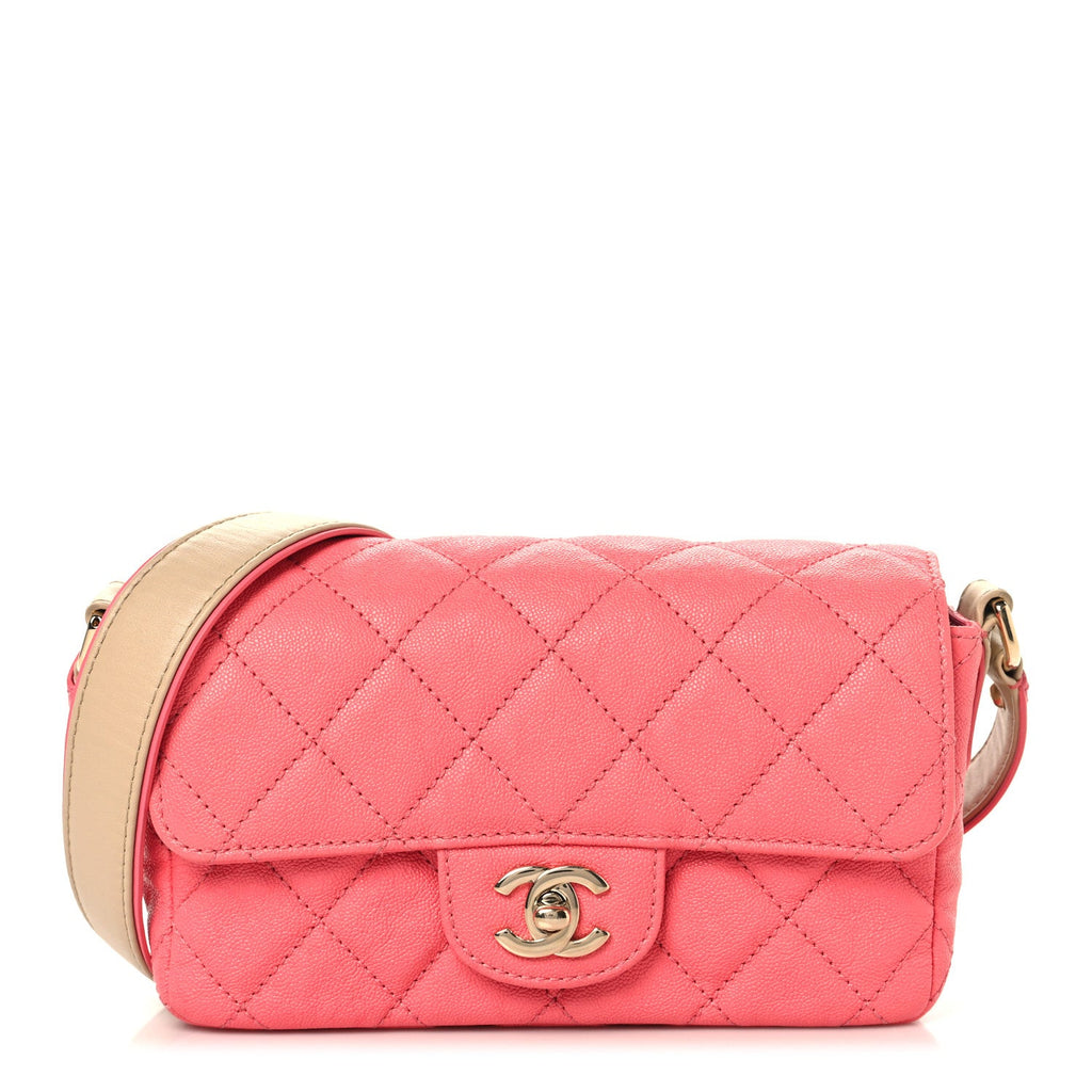 Chanel Iridescent Caviar Quilted Mini Flap With Thick Strap Pink Beige
