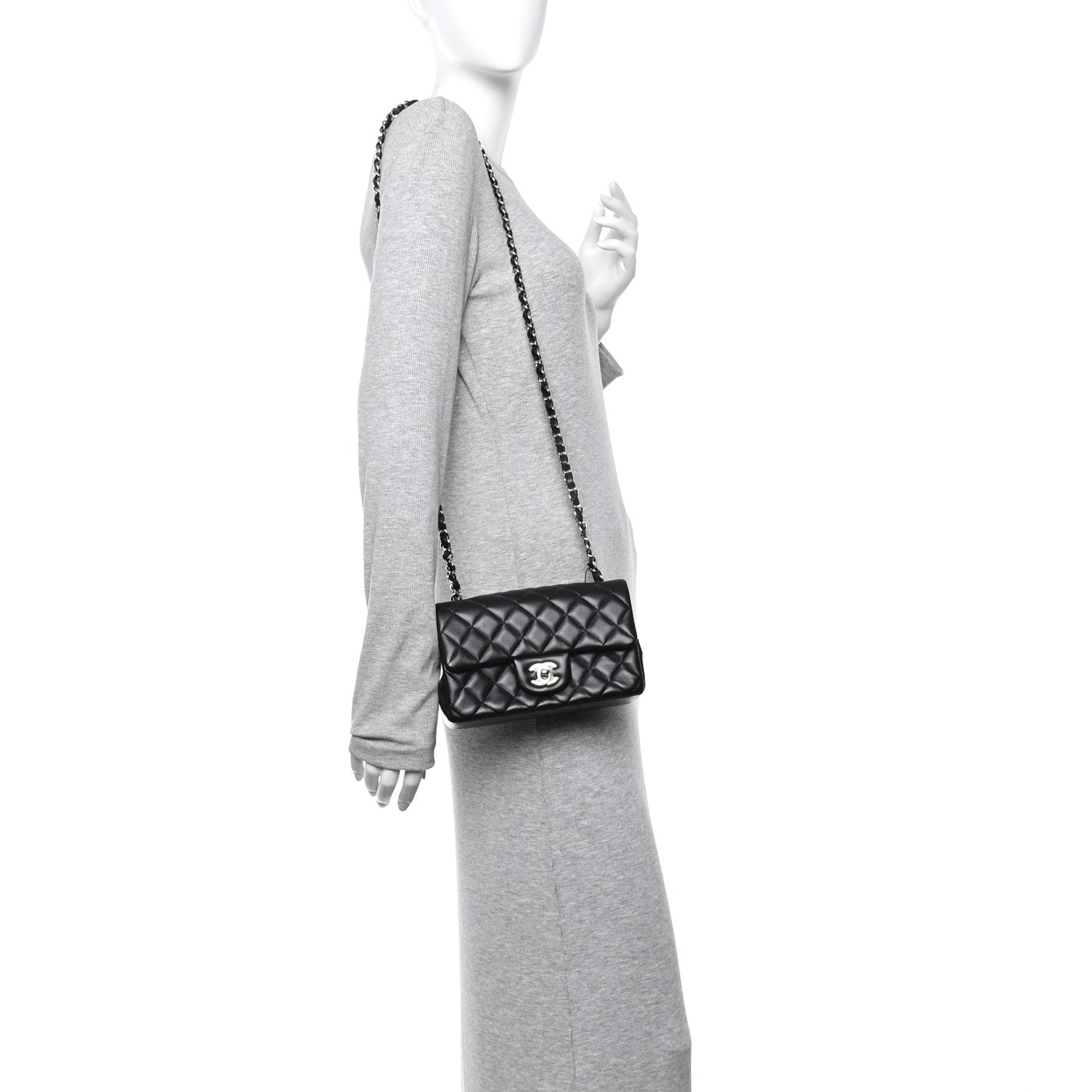 Chanel Lambskin Quilted Mini Rectangular Flap Black