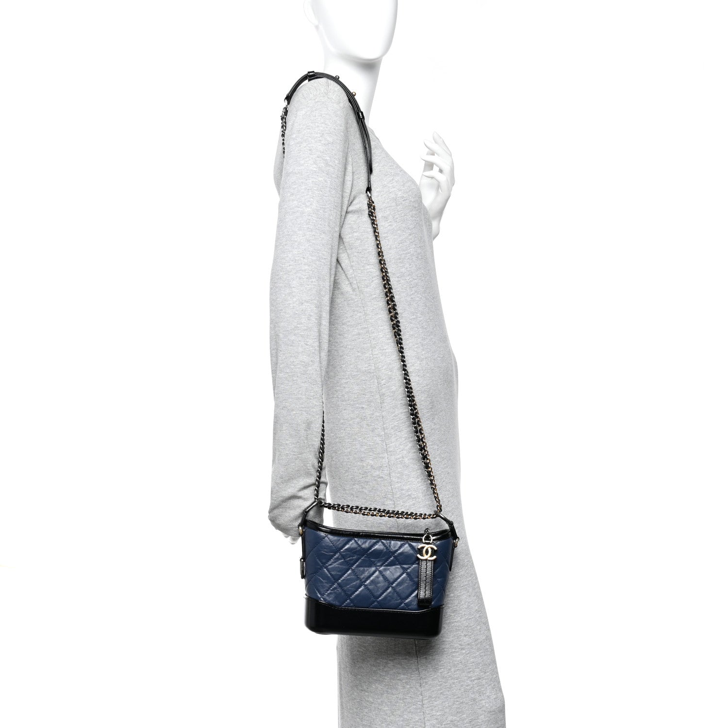 Chanel Aged Calfskin Quilted Small Gabrielle Hobo Navy Black