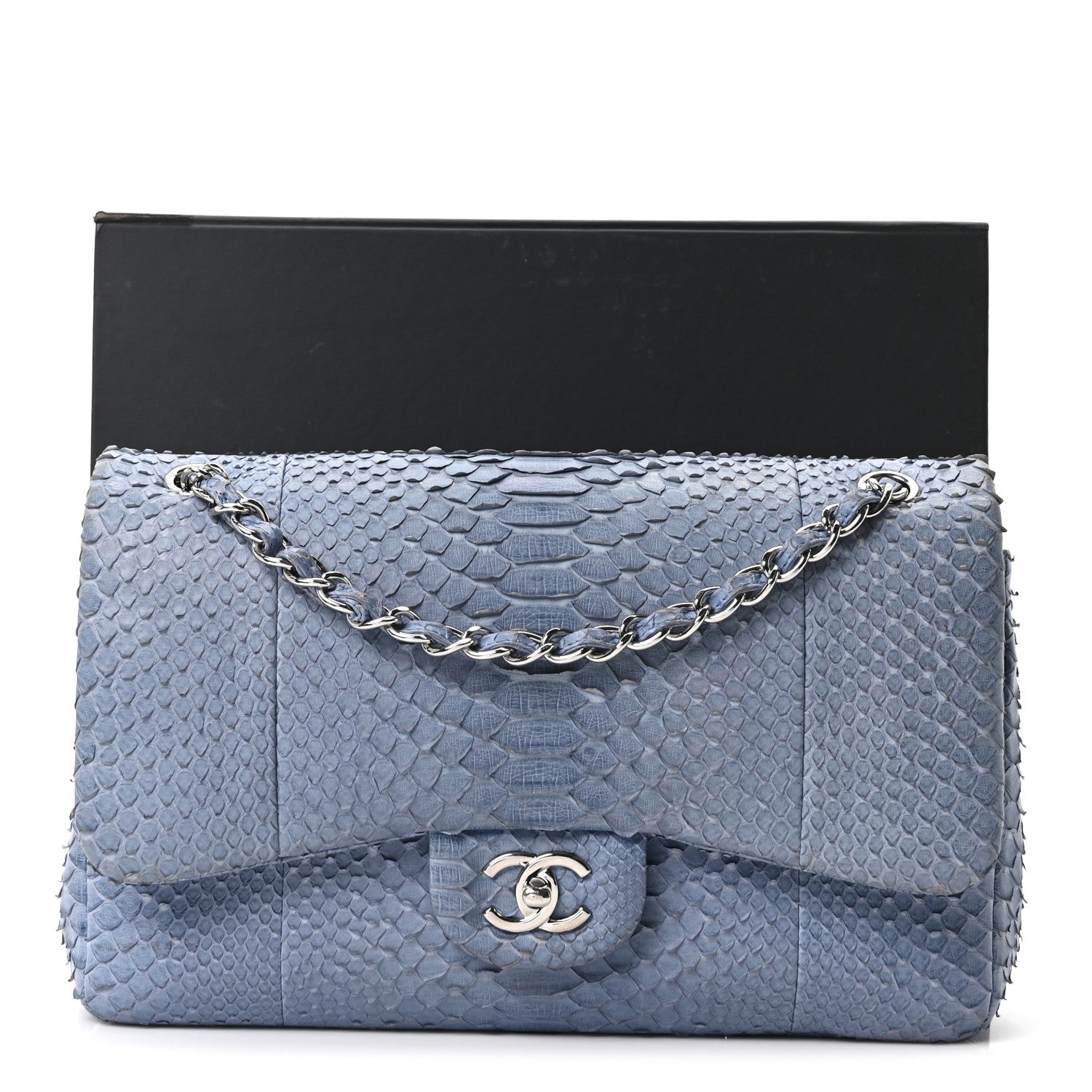 Chanel Snakeskin Jumbo Double Flap Light Blue