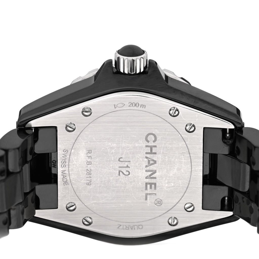 Chanel Stainless Steel Ceramic Diamond 33mm J12 Quartz Watch Black