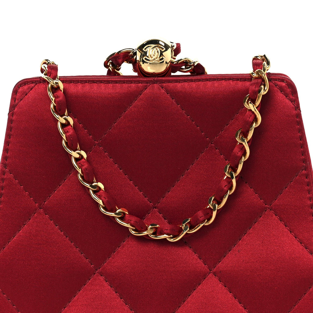 Chanel Satin Quilted CC Kisslock Clutch Red