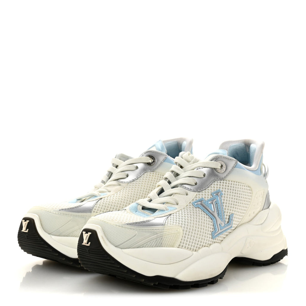 Louis Vuitton Patent Calfskin Technical Mesh Monogram Run 55 Sneakers 37 Bleu Clair