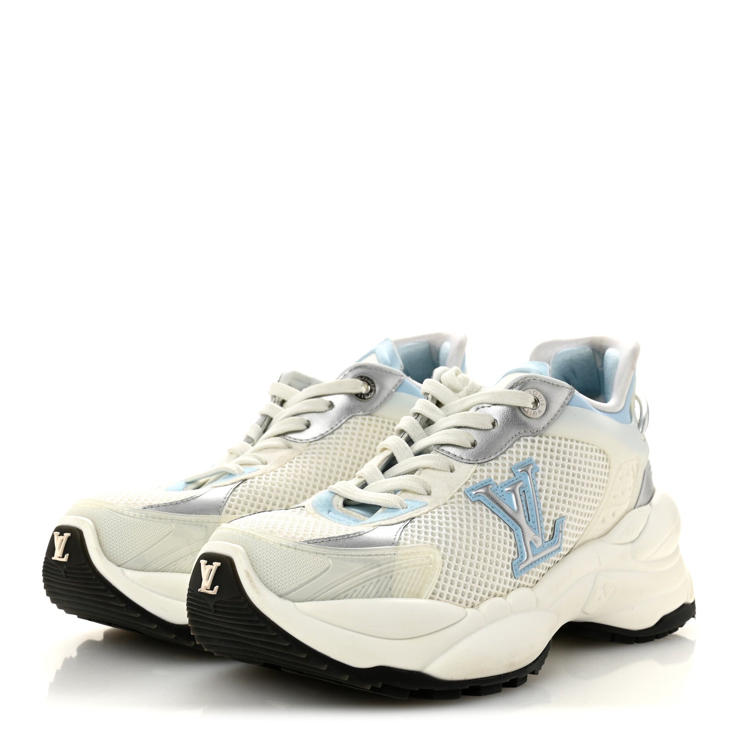Louis Vuitton Patent Calfskin Technical Mesh Monogram Run 55 Sneakers 37 Bleu Clair