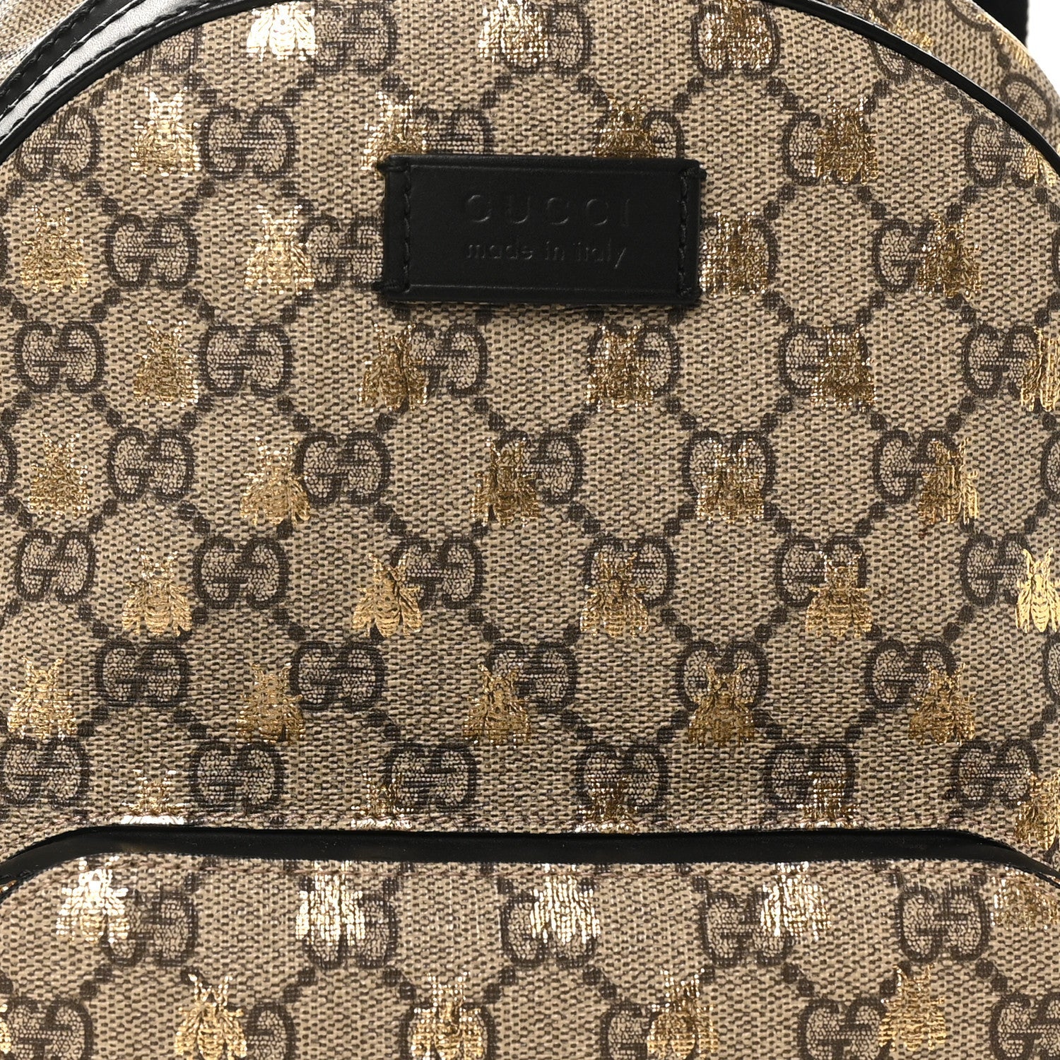Gucci GG Supreme Monogram Bees Print Small Day Backpack Beige Oro Black