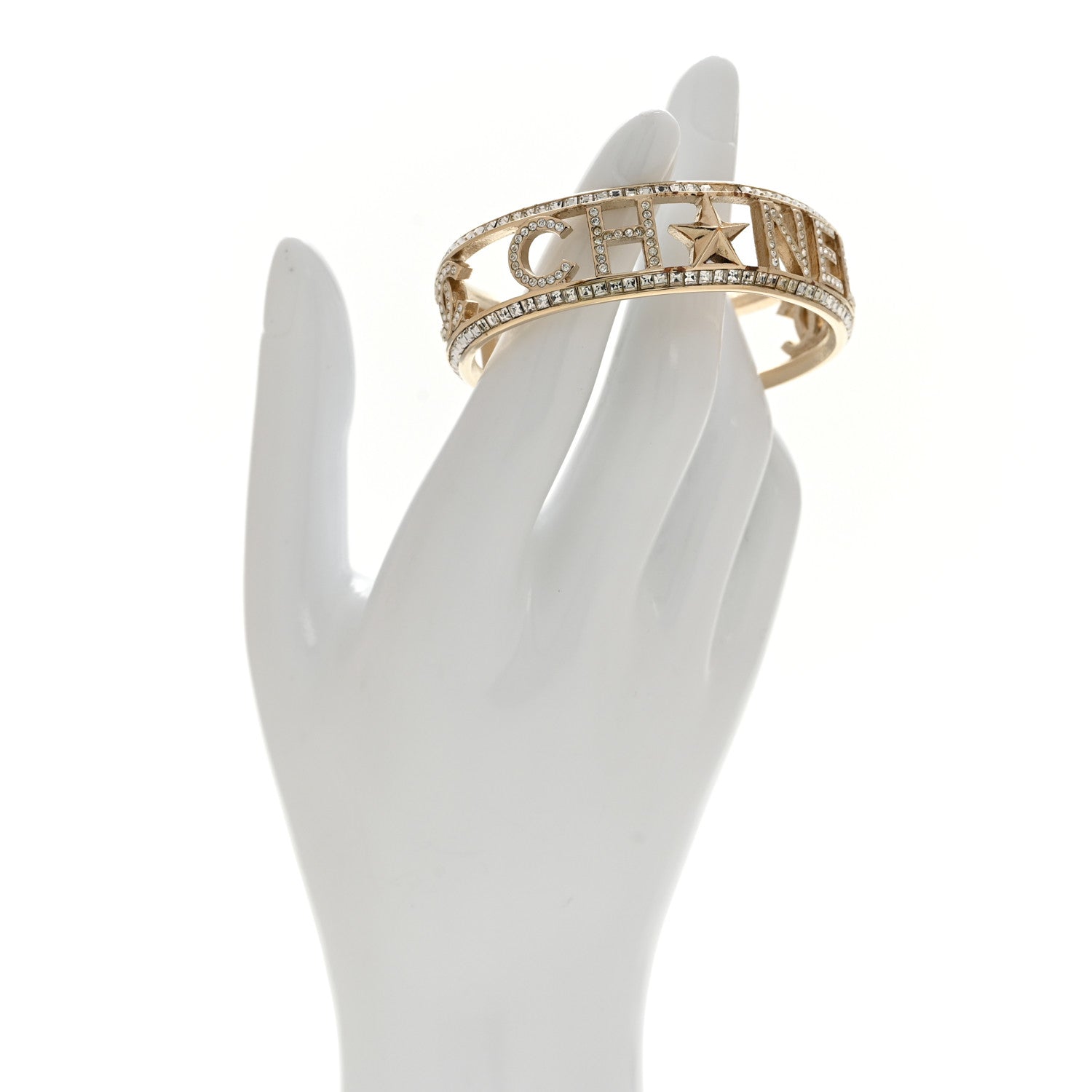 Crystal Baguette Logo Cuff Bracelet Gold