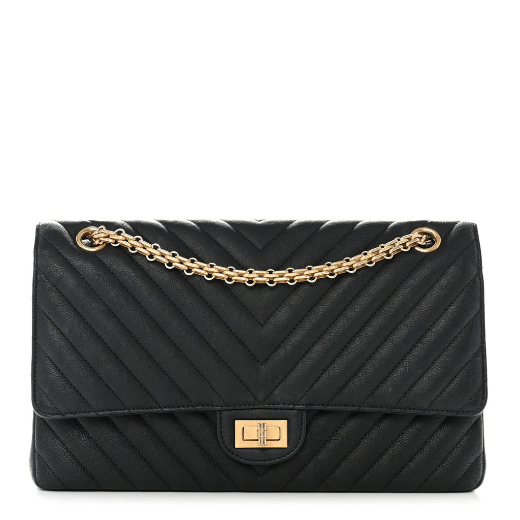 Chanel Crumpled Calfskin Chevron Quilted 2.55 Reissue 226 Black