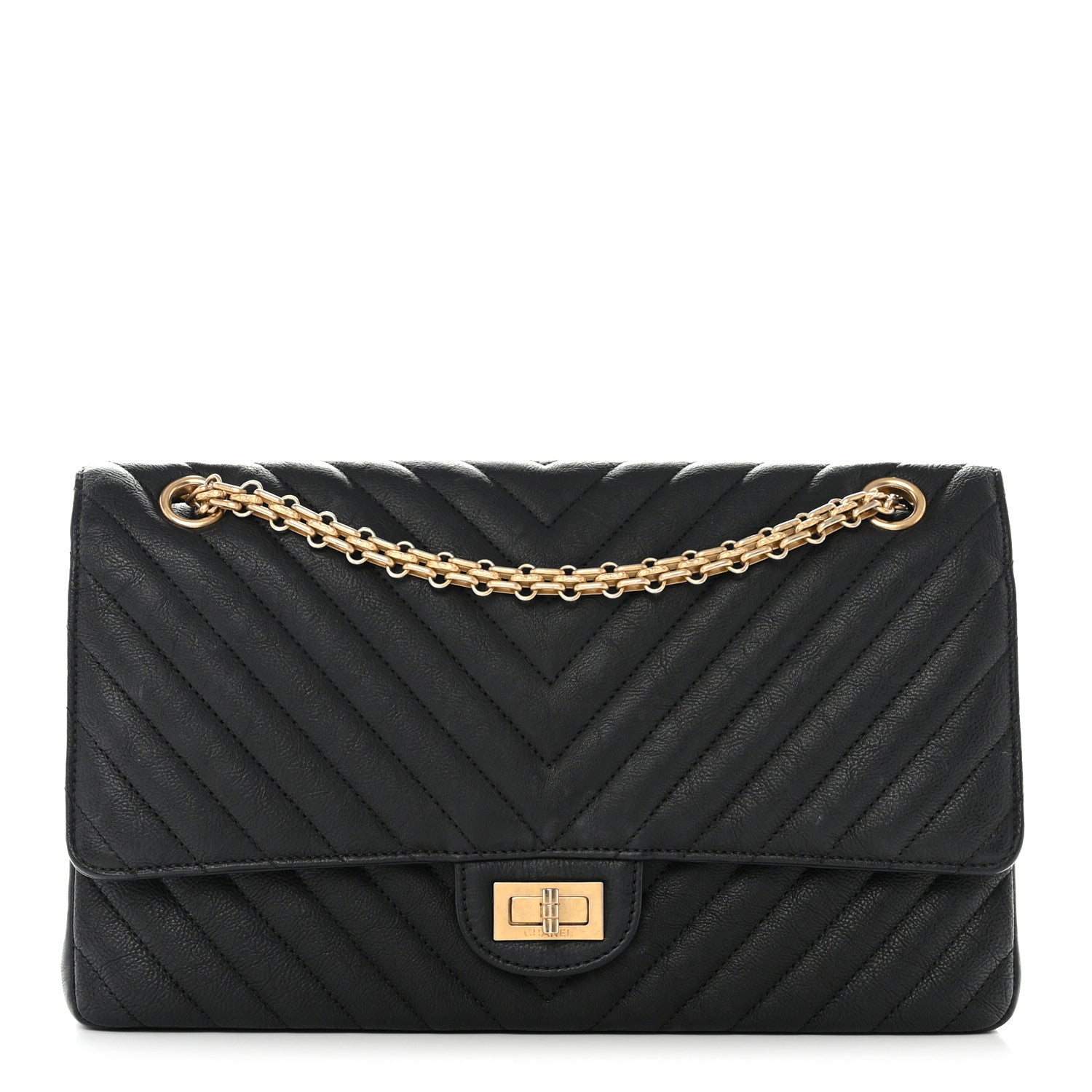 Chanel Crumpled Calfskin Chevron Quilted 2.55 Reissue 226 Black