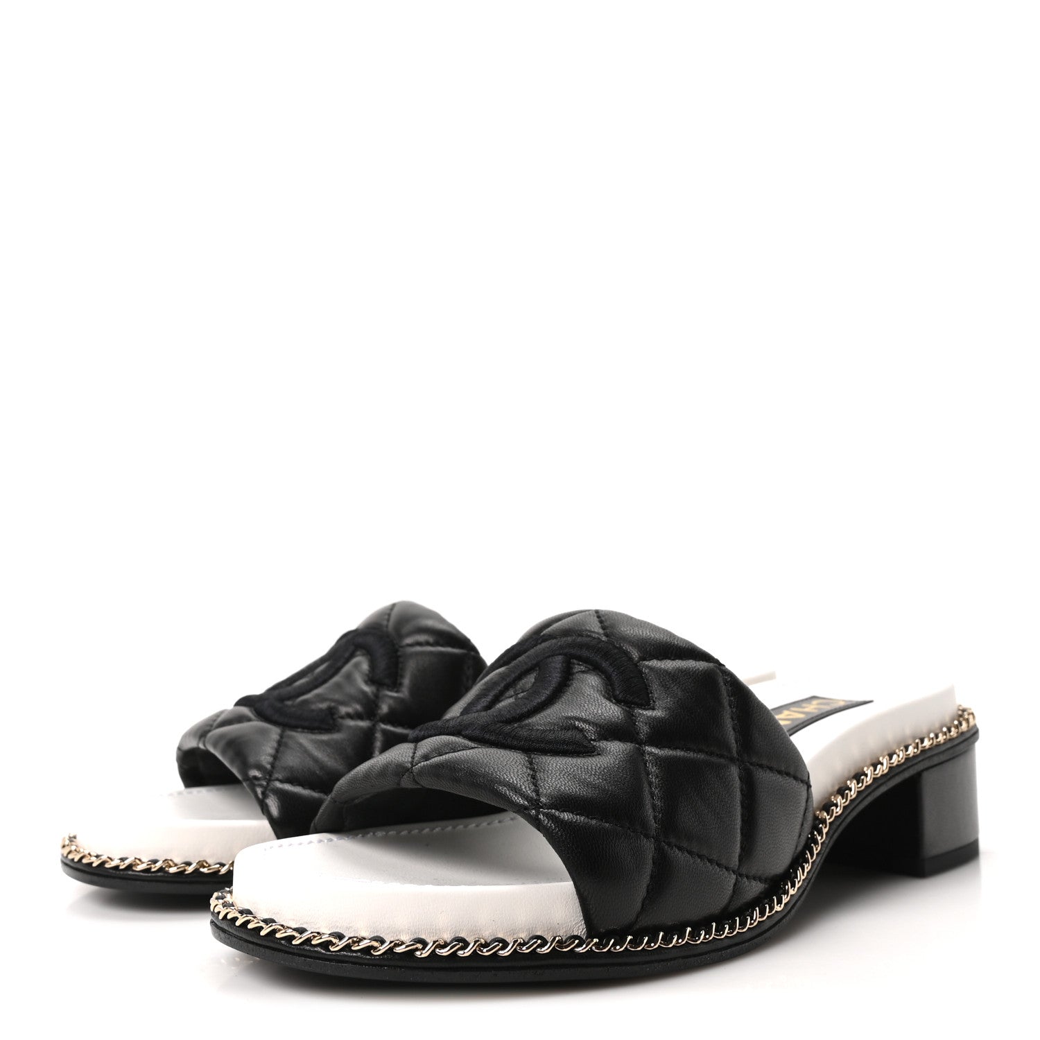 Lambskin Quilted CC Chain Mules 35 Black White