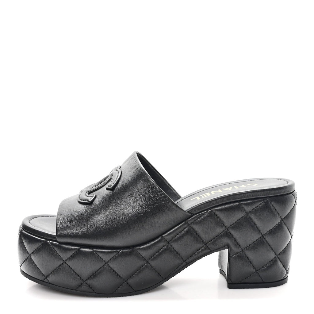 Lambskin Quilted CC Platform Mules 41 Black
