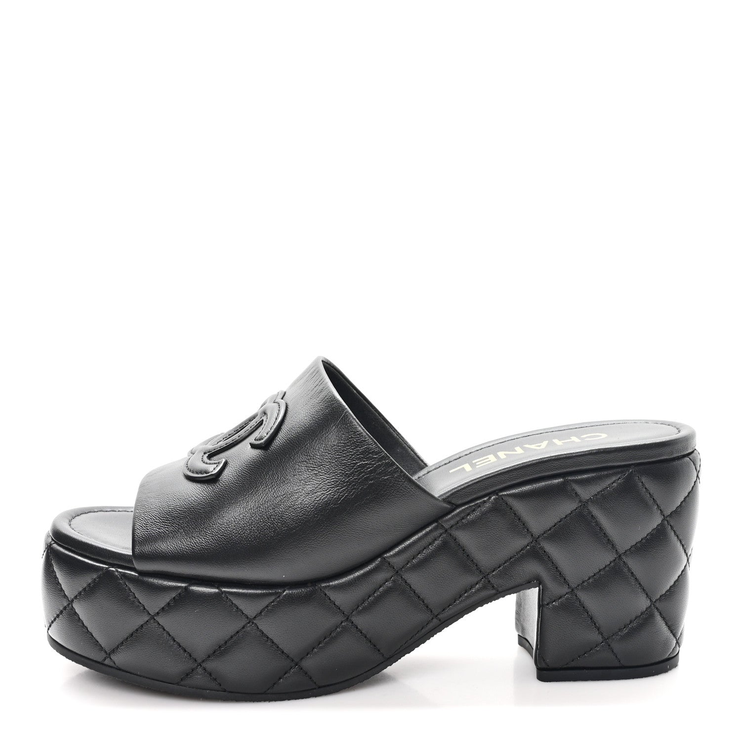 Lambskin Quilted CC Platform Mules 41 Black