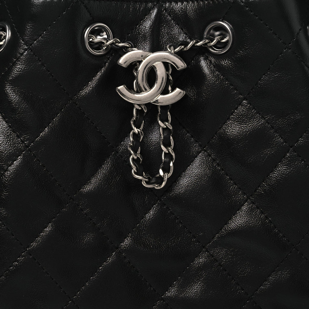 Chanel Shiny Crumpled Calfskin Quilted Small Chanel 25 Handbag Black
