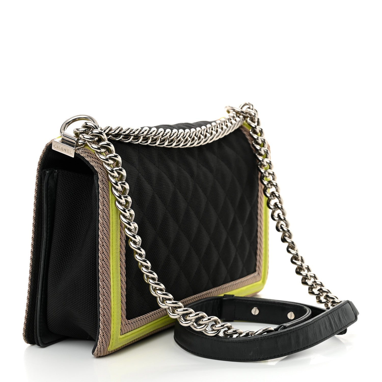 Chanel Canvas Quilted New Medium Fluo Boy Flap Black Grey Yellow