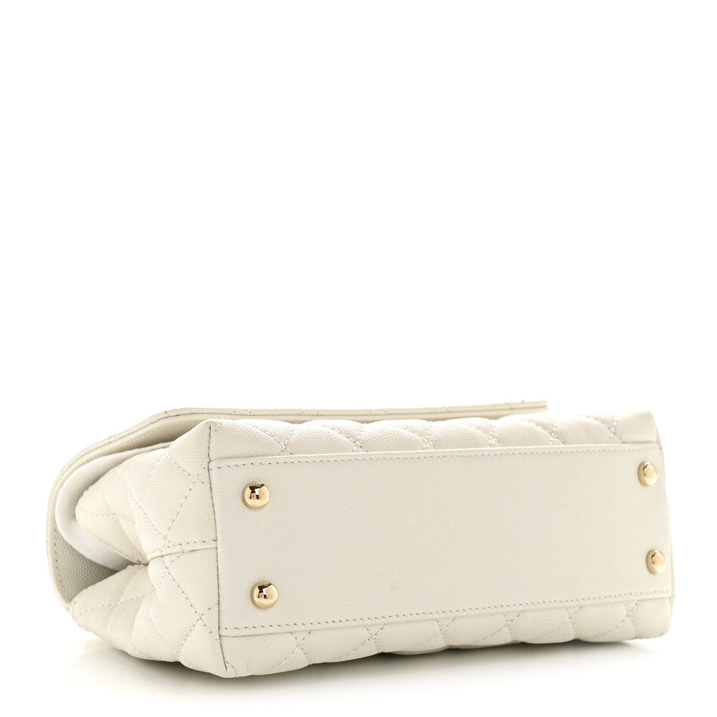 Chanel Caviar Quilted Mini Coco Handle Flap White