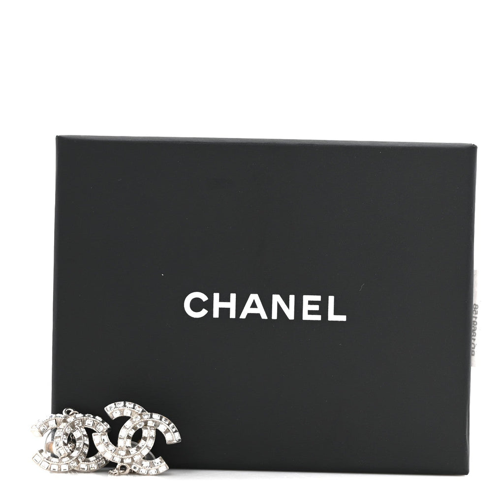 Baguette Crystal CC Drop Earrings Silver