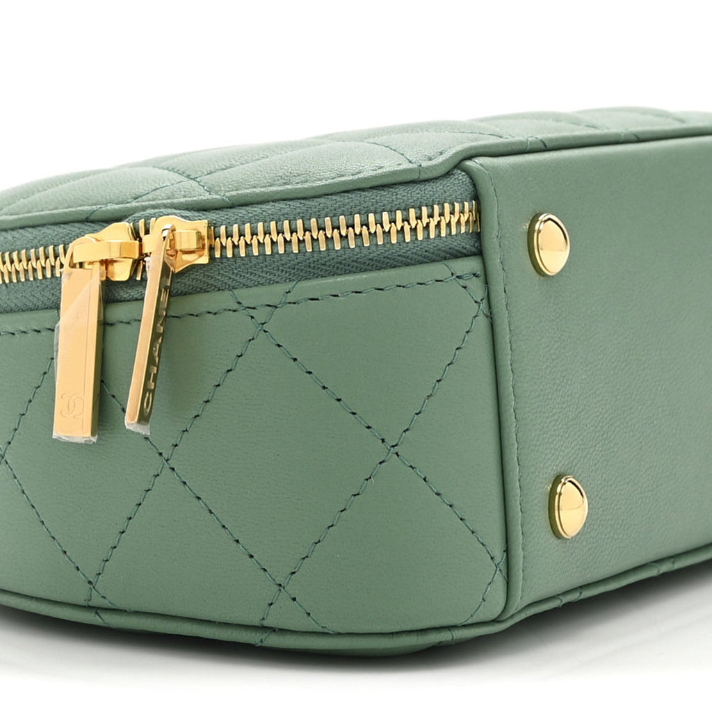 Chanel Lambskin Quilted Chic Riviera Top Handle Vanity Case Green