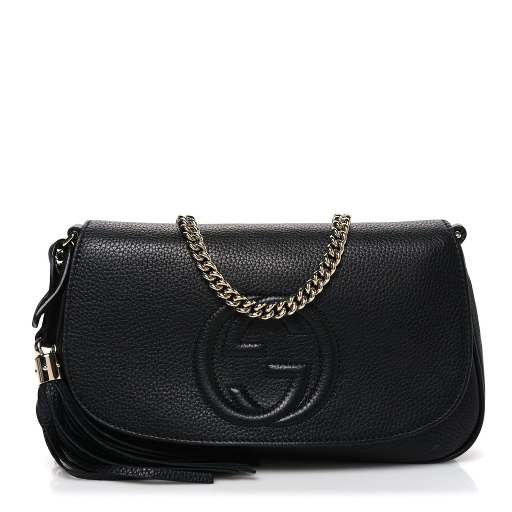 Gucci Pebbled Calfskin Medium Soho Flap Crossbody Black