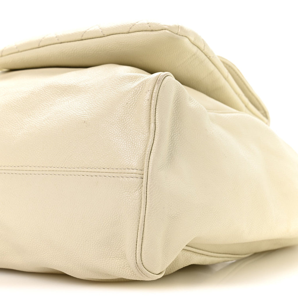 Chanel Glazed Caviar Reissue Double Pocket In the City Tote White