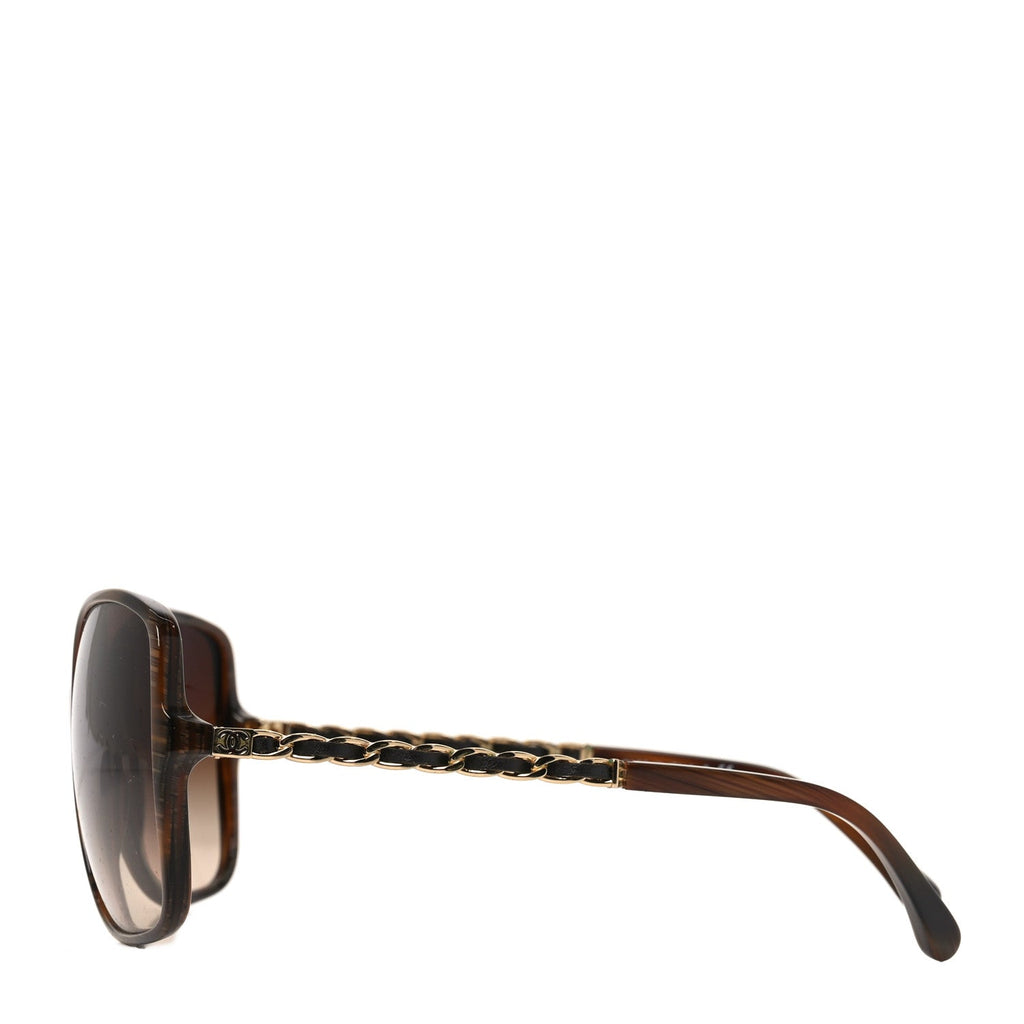Acetate Metal Lambskin Chain Square Sunglasses 5210-Q Brown