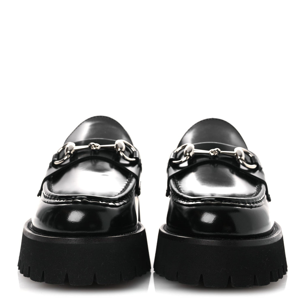 Gucci Cordovan Lux Womens Horsebit 45mm Platform Loafers 37.5 Black
