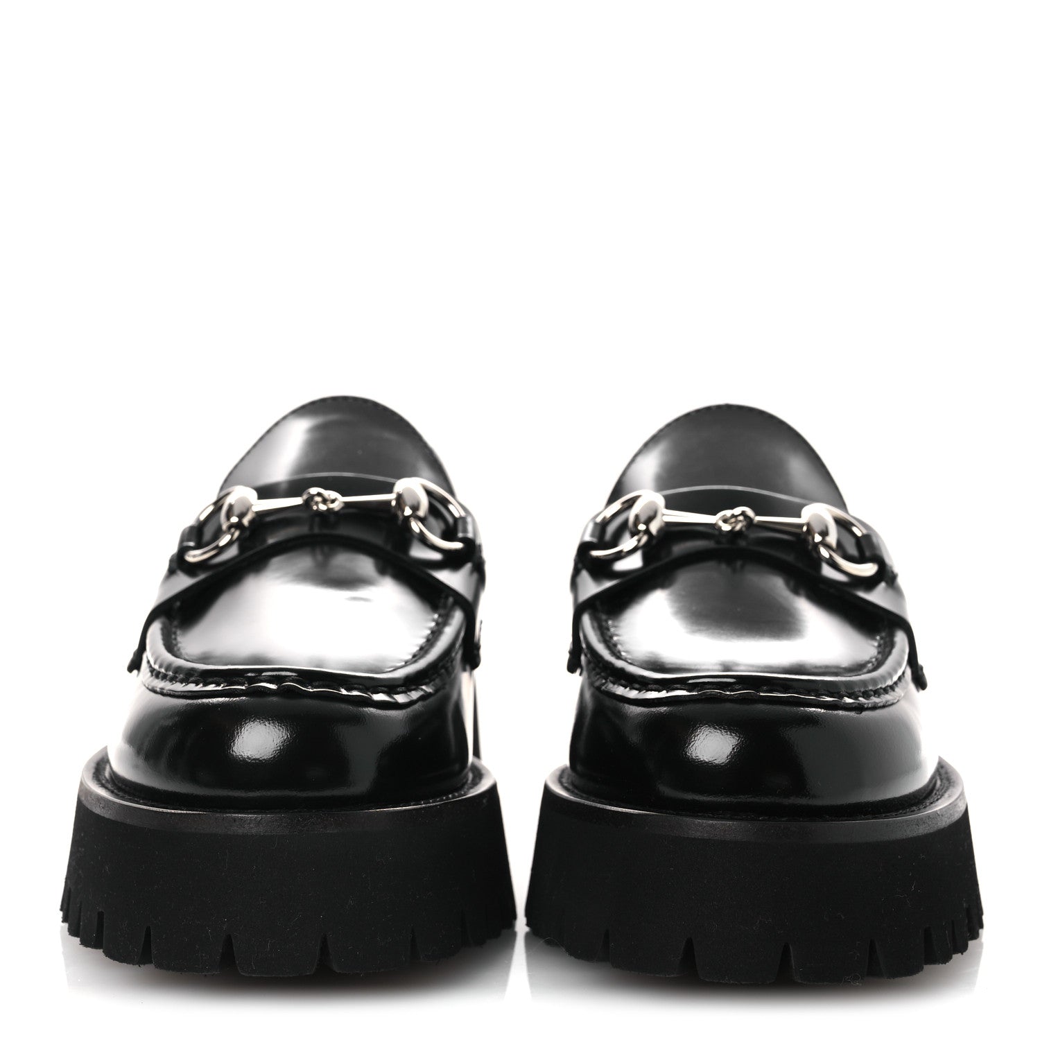 Gucci Cordovan Lux Womens Horsebit 45mm Platform Loafers 37.5 Black