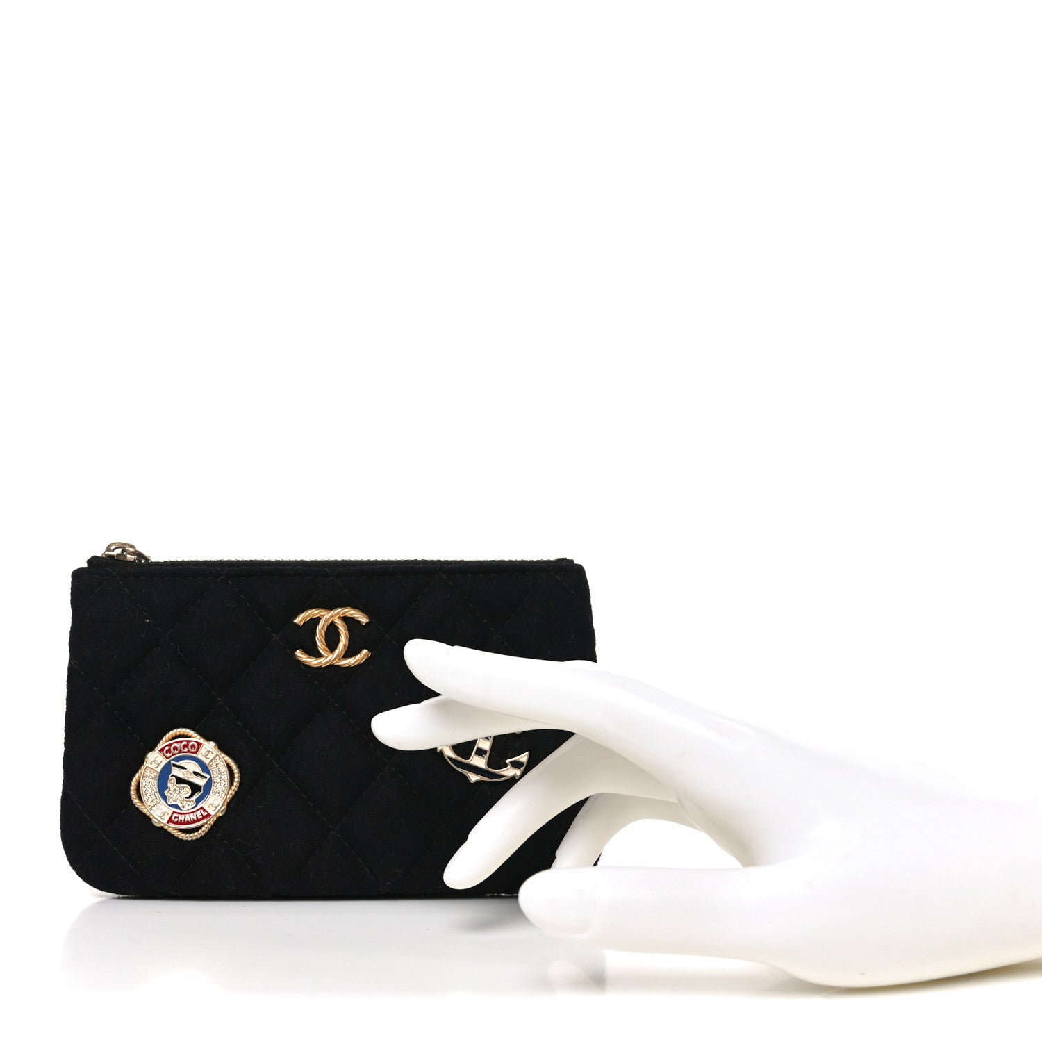 Chanel Wool Quilted Paris-Hamburg Charms Small Cosmetic Case Black