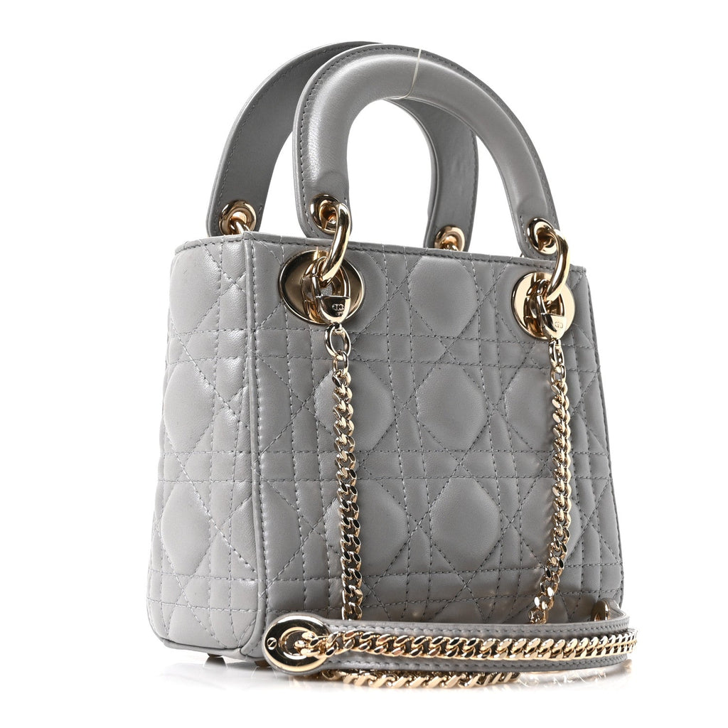 Christian Dior Lambskin Cannage Mini Lady Dior Gray Opaline